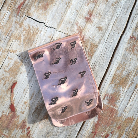 Solid Copper Money Clip Saturn Handmade Rustic Men Planet Gift Usher Father Dad - Picture 6 of 11